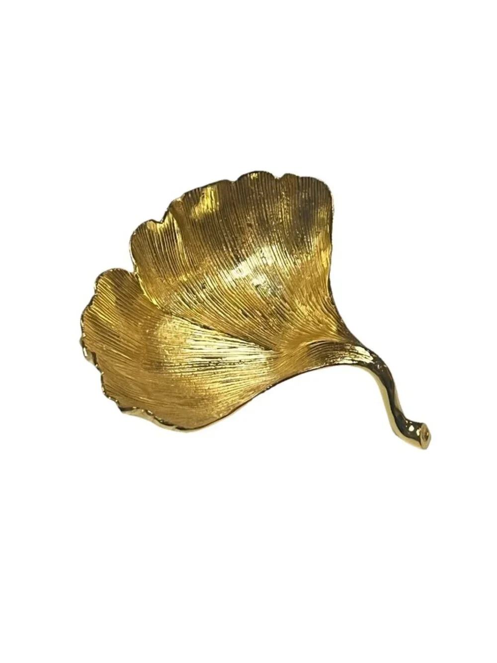 Vintage Signed Gold Tone Ginkgo Leaf Trinket Dish 6